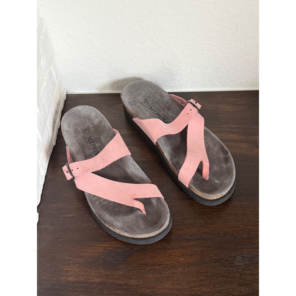 Mephisto Helen Pink Leather Cork Footbed Thong Buckle Sandals Womens 39